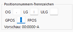 Einstellung Positionsnummern-Trennzeichen